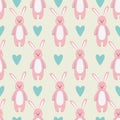 Pattern with cute funny pink harer animal