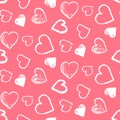 Pattern with cute grunge white hearts on pink