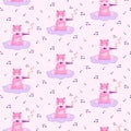 Pattern with a cute hippo playing the flute Royalty Free Stock Photo