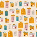 Pattern with cute houses. Kids print. Vector illustrations