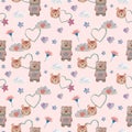 seamless pattern watercolor kids toys bears muzzles cute flowers clouds hearts stars baby decor wallpaper design
