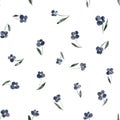 Pattern with cute little dark blue flowers on a white background