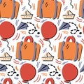 A pattern of cute little stickers with stylish illustrations in the travel theme. Seamless background with fashionable Royalty Free Stock Photo