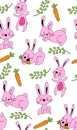 Pattern cute pink rabbits on white