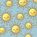 pattern of cute suns kawaii character