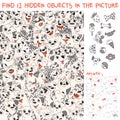 Pattern of Dalmatian puppies. Find 12 hidden objects Royalty Free Stock Photo