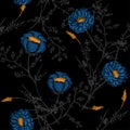 Pattern of dark beautiful flowers embroidery vector for textile