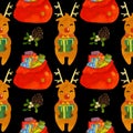 Pattern deer Rudolf with new year gifts Royalty Free Stock Photo