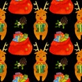 Pattern deer Rudolf with new year gifts