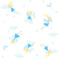 Pattern delicate girl butterflies and daisies