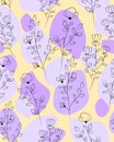 Pattern with delicate line art flowers