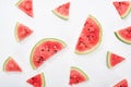 Pattern with delicious juicy watermelon slices on white background. Royalty Free Stock Photo