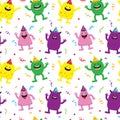 birthday Seamless pattern with cute colorful monster theme Royalty Free Stock Photo