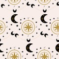 Pattern design with compass and celestials Royalty Free Stock Photo