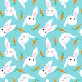 Pattern design cute bunny, rabbit face and carrots background