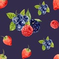 Pattern design with Fruits theme, berries watercolor seamless illustration template