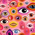 pattern design illustration seamless eye doodle spiritual pink abstract background blue. Generative AI.