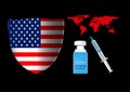 Pattern design for Protective shield Flag of the United States with vaccine and Syringe concept prevent and stop spread