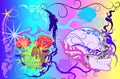 Pattern design skull art rock colorful and flowers