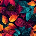 Geometric pattern of overlapping leaves in bold neon hues. AI Generated