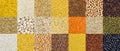 Pattern of different cereals, grains, rice and beans backgrounds