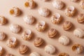 Pattern of different snail shells on a beige background, monochrome palette Royalty Free Stock Photo