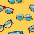 Pattern with different sunglasses. Glasses with mirror glass and reflection. Royalty Free Stock Photo