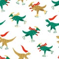 Pattern with dinosaurs skating on ice Royalty Free Stock Photo