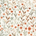 This pattern displays a delicate array of radiant red and orangeade blossoms with desert-inspired greenery