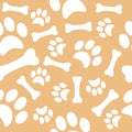 A pattern with dog footprints and a sweet bone. wrapping paper for shop zoo