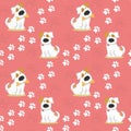 Pattern with dogs and traces of dog paws. Royalty Free Stock Photo