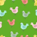 pattern doodle colored spring birds on green Royalty Free Stock Photo