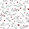 Hand drawn doodle love seamless pattern for wedding, Valentine`s Day wallpaper, background design Royalty Free Stock Photo