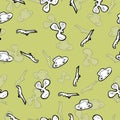 Pattern with doodle microbiology on a pale green background