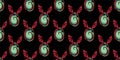 Pattern with dragons on a black background. Red dragon wings Magic mystical pattern. Halloween