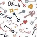 Pattern of drawing of keys in the cartoon style. Vector Pattern for creating a pattern for your project.