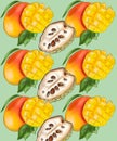 Pattern with mango and noyna fruits