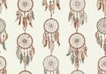 Pattern of dreamcatchers featuring circular hoops with intricate webbing inside, Royalty Free Stock Photo