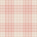 Pattern for dress, coat, scarf in beige, peach orange, white. Seamless goose foot tweed tartan plaid for textile design.