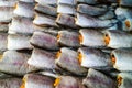 pattern of dried salted damselfish on threshing bamboo basket, its favorite food