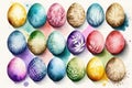 Pattern of Easter different ornaments eggs in a watercolor technique, AI