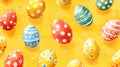 Pattern with Easter eggs of colors on a yellown background Royalty Free Stock Photo