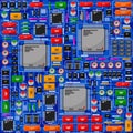 Pattern of the electrical board, with electronic components.