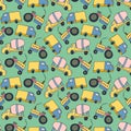 Pattern element cargo vehicle. Seamless pattern vector of construction vehicles cartoon