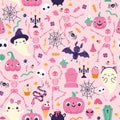 Pattern with elements for Halloween on a pink background