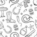 A pattern with elements of the wild West in the doodle style on a white background Vector illustration Royalty Free Stock Photo