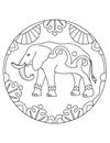 Pattern with elephant. Illustration with an elephant. Mandala with an animal. Elephant in a circular frame