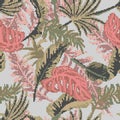 Pattern for embroidering with a cross, a seamless background of palm leaves