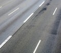 Pattern of empty highway in grea with median stripes Royalty Free Stock Photo