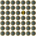 Pattern of 1-euro coins disturbed by a low value 10-cent coin Royalty Free Stock Photo